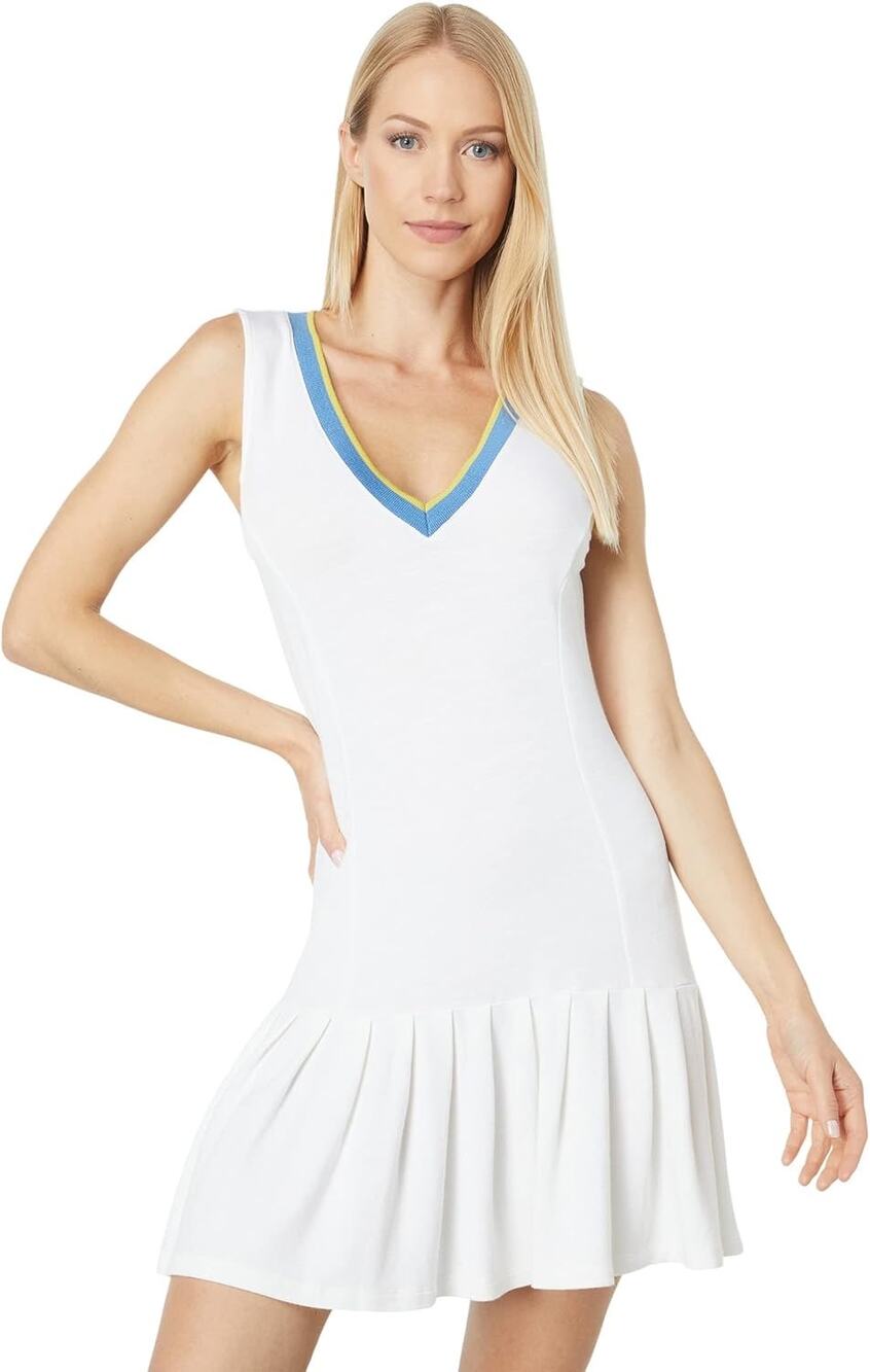 Monrow Womens Small White Sleeveless Tennis Dress Stretch Pleated Pickleball